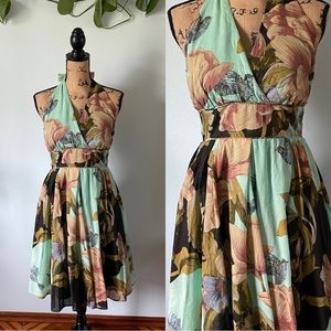 ModCloth Aryeh Bird Floral Print Halter Dress Size Large